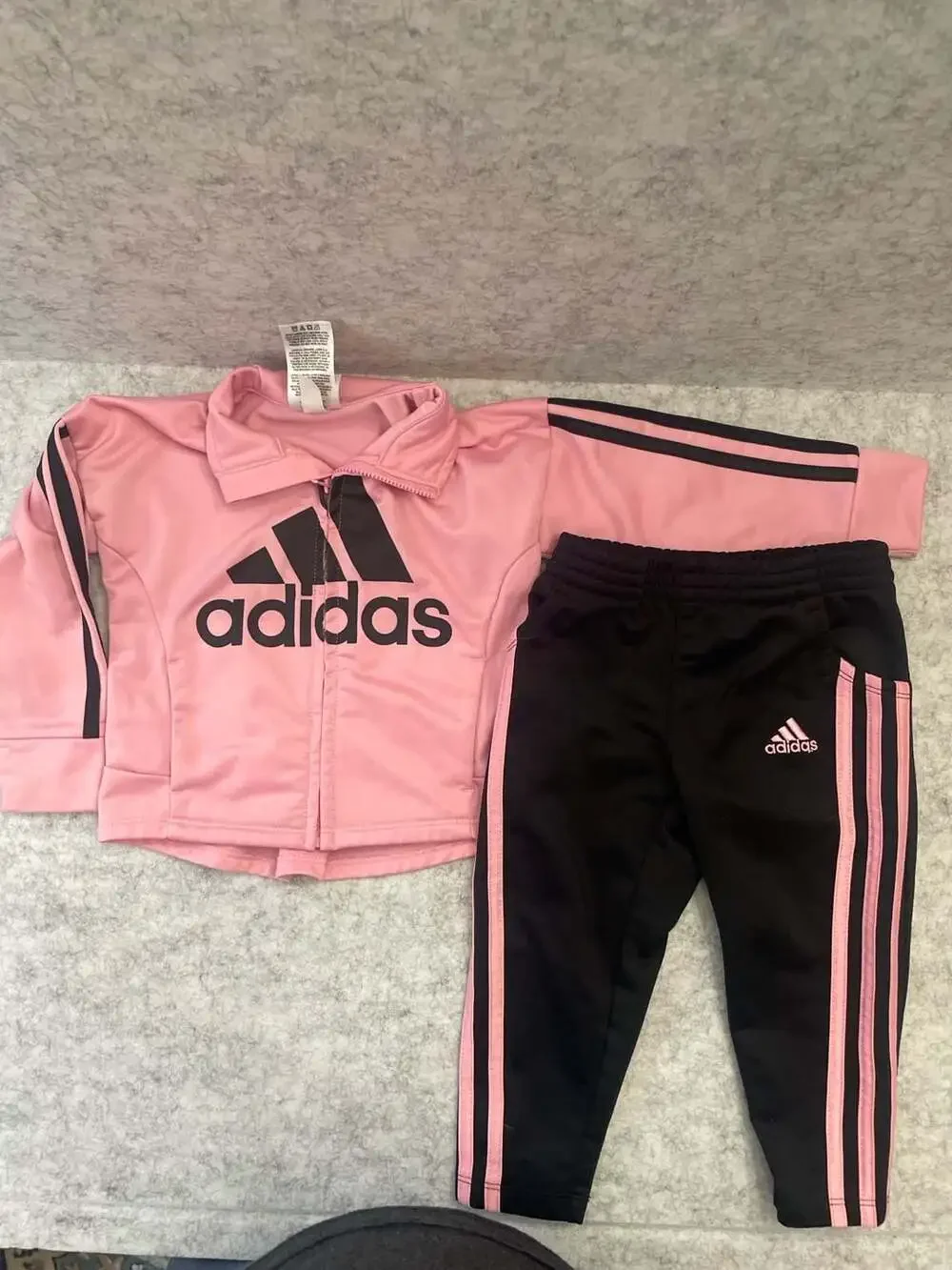 Adidas Toddler Girls Pink and Black Tricot Tracksuit Set Size 2T